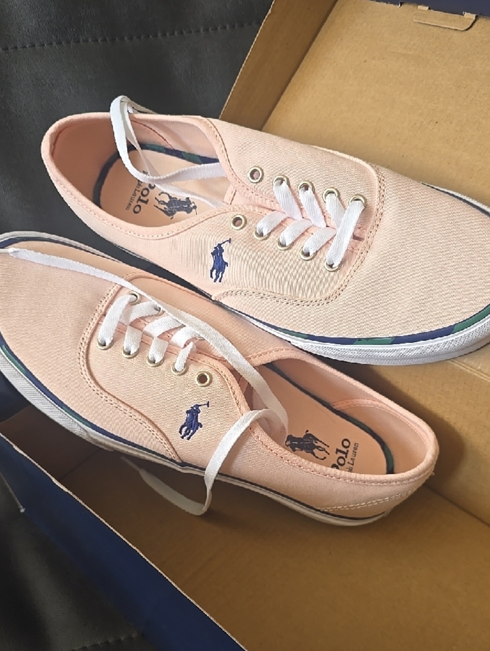 Polo by Ralph Lauren Men’s Light Pink Canvas Sneakers with Navy Pony